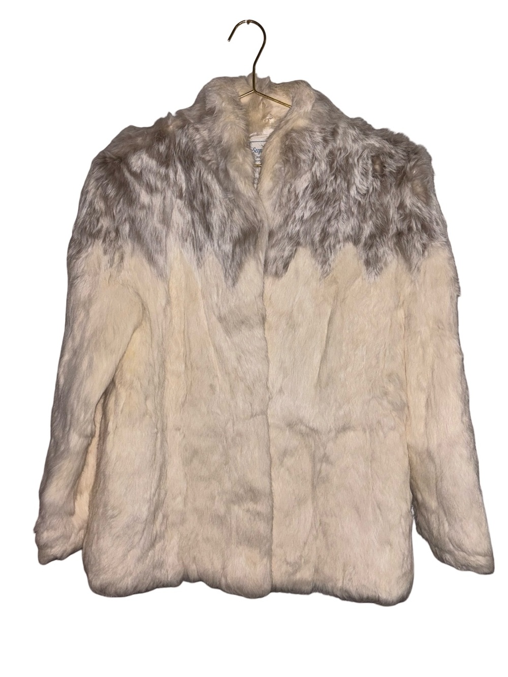 Vintage Sergio Valente Rabbit Fur Coat Cream Brown Made in Korea Large Call Out
